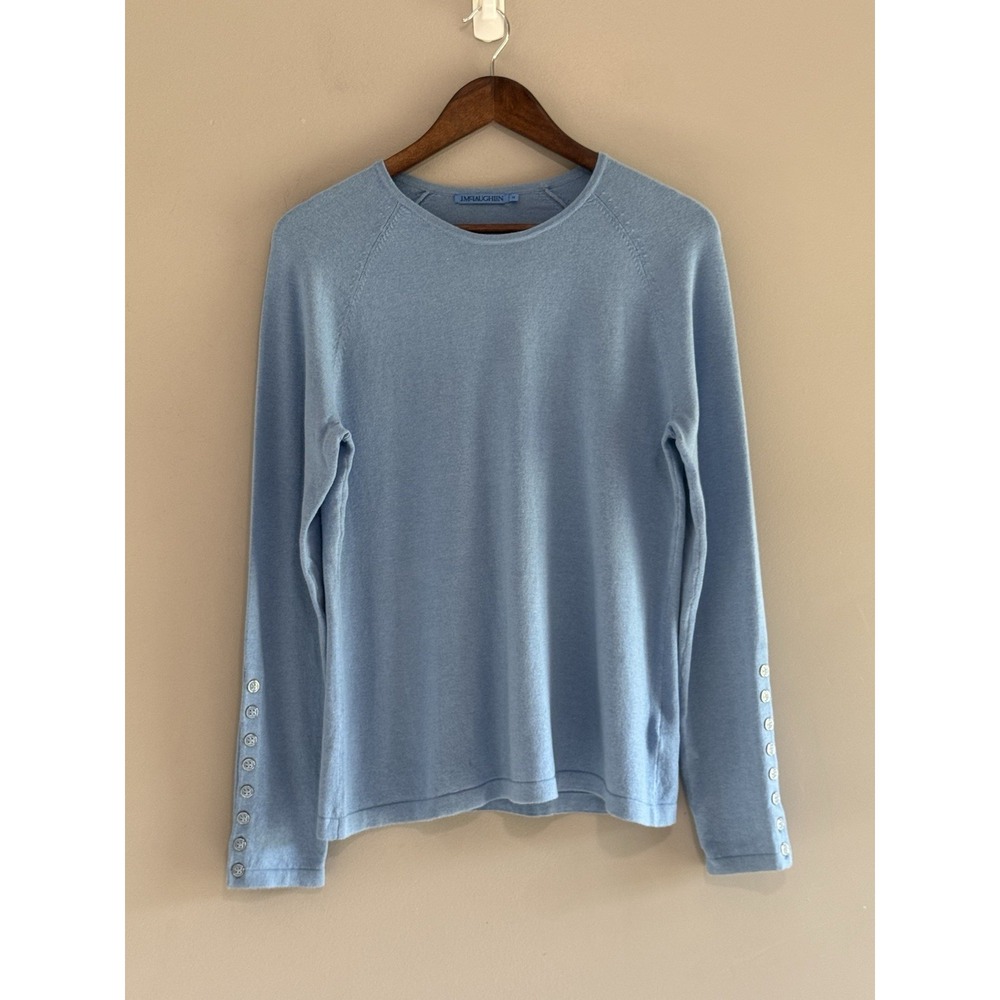 J. Mclaughlin Cotton Stretch Sweater Lightweight Baby Blue Button Preppy Medium - Picture 3 of 11